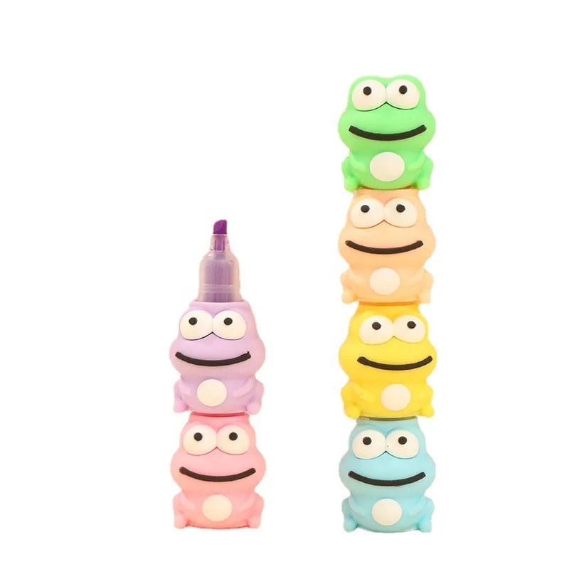 High Quality stacking highlighter mini frog stackable Cute highlighter 6 in 1 highlighter