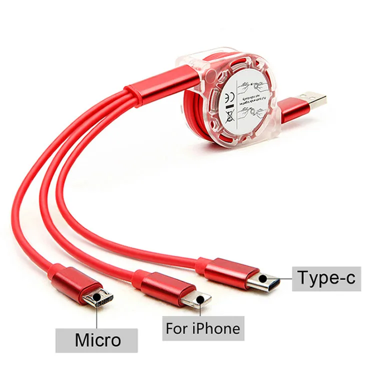  3 в 1 Выдвижной зарядный кабель micro usb Автоматический свернутый растягивающийся