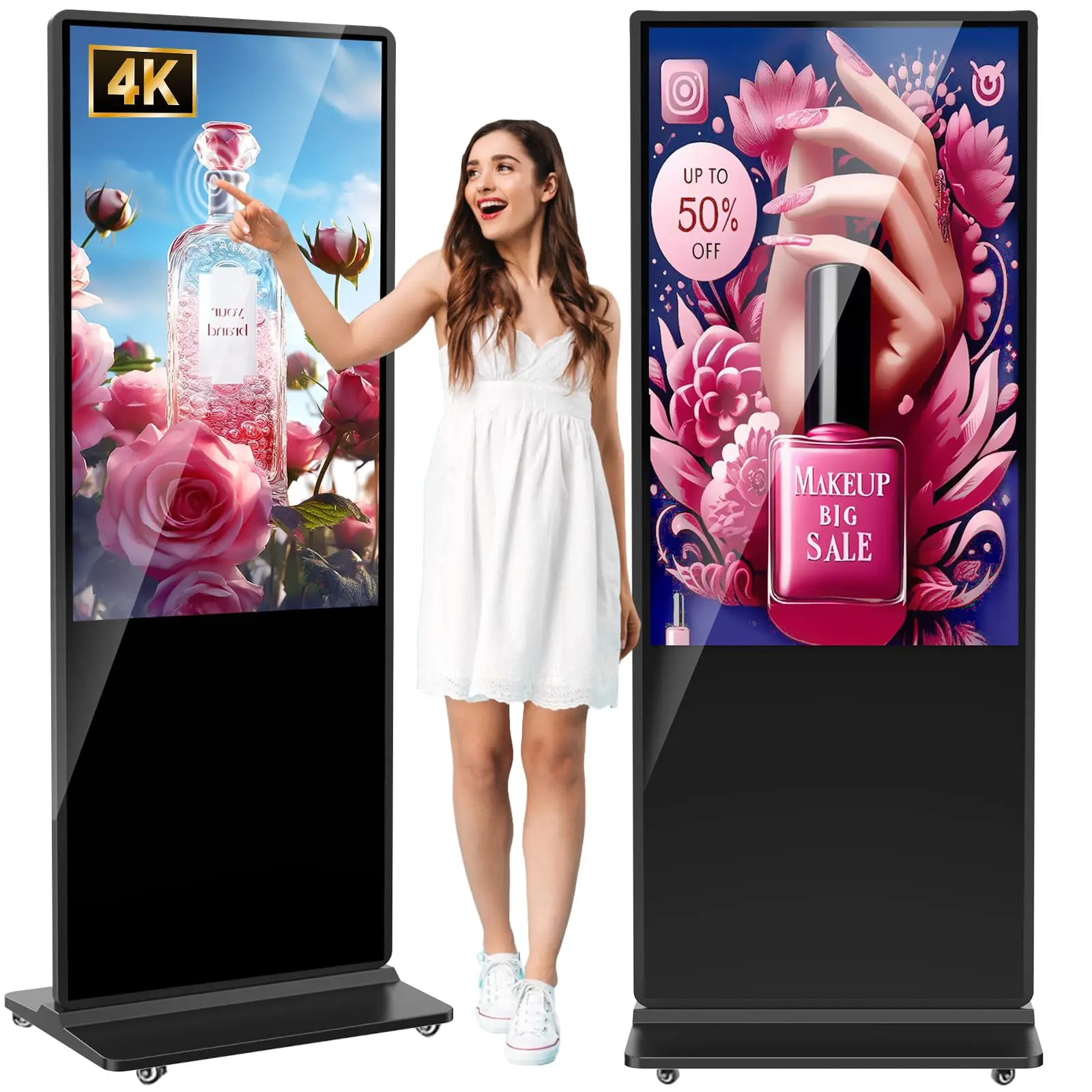 65 inch Indoor Digital Signage 4K Touchscreen Kiosks Interactive Displays with WiFi/USB Input IPS Floor Standing Digital