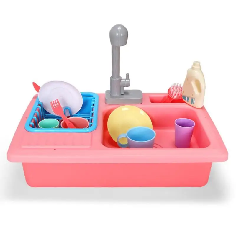 
Wholesale Amazon hot Sale Toy Kitchen Sink Play Set with Running Water Kitchen Utensils Dishwasher Pretend Play Toys Set 