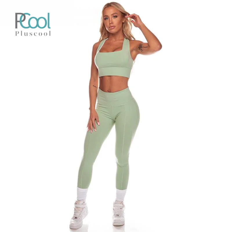 Лидер продаж, спортивный ударный бюстгальтер из двух частей, леггинсы для фитнеса для женщин