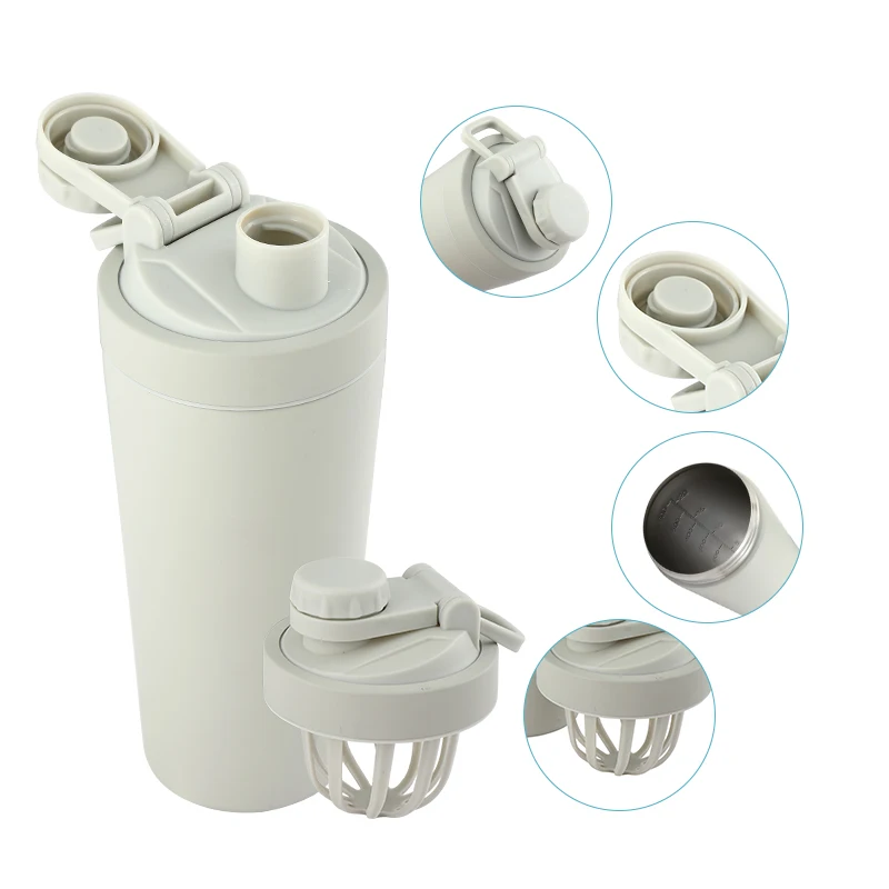 2024 New Design 600ml Pink Gym Double Wall Vacuum Insulated Stainless Steel Fitness Protein Shaker Bottles