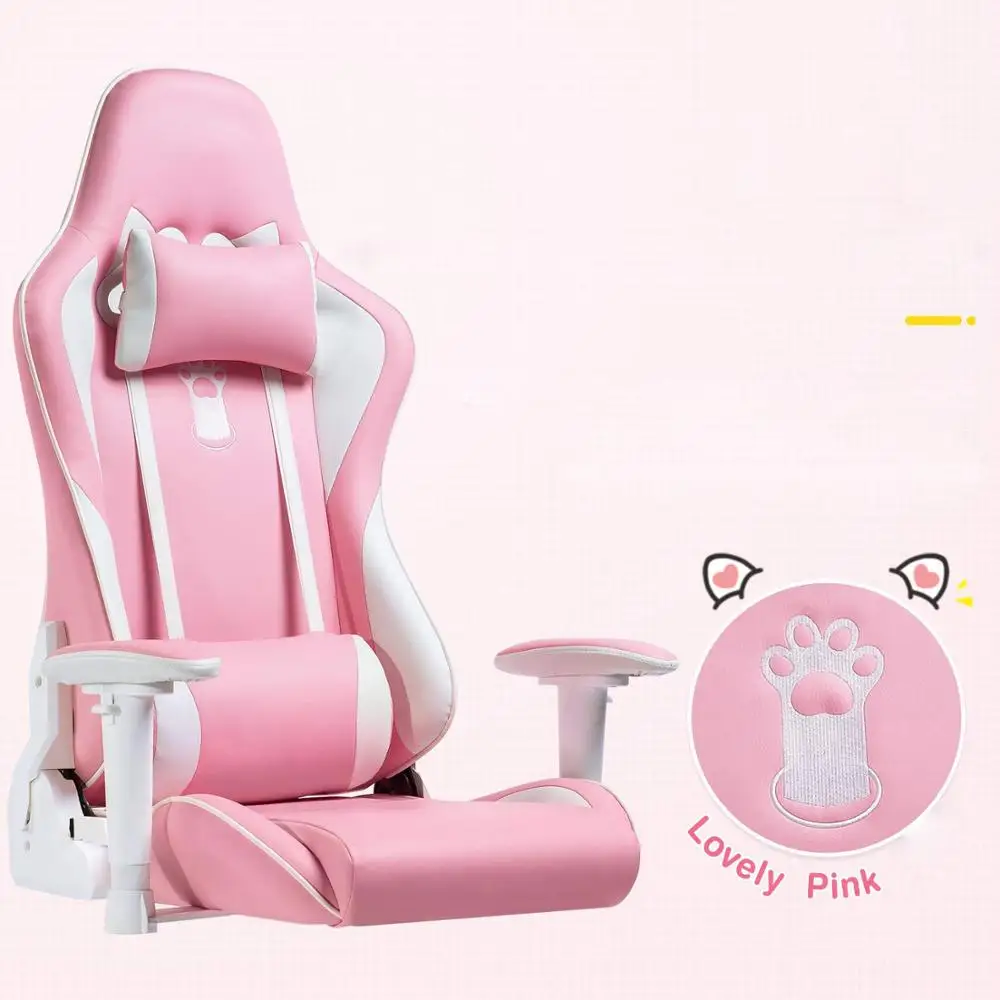 Hot Sale Leather Cute Pink Gaming Chair 180 Degrees Reclining Cadeira Gamer Rosa