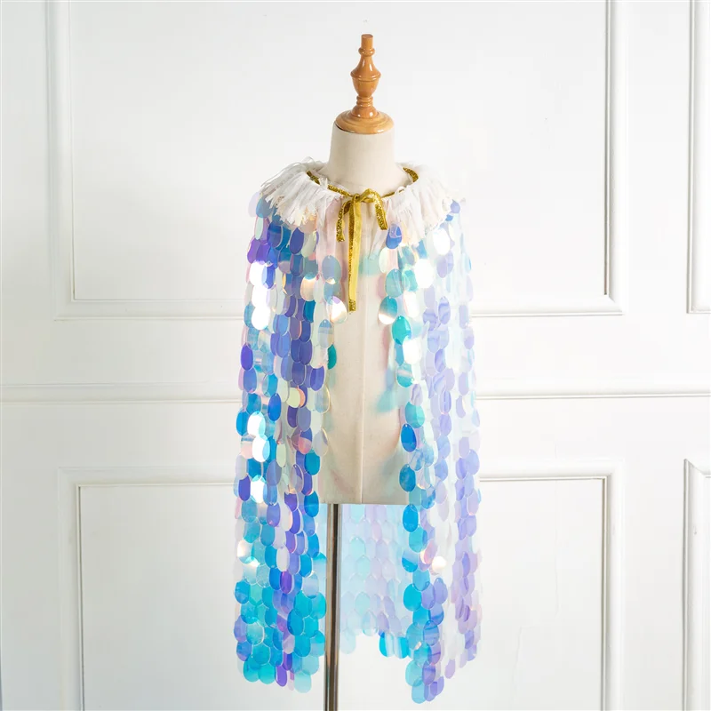 Летняя Детская шаль Русалка блестящая накидка принцессы с блестками для девочек