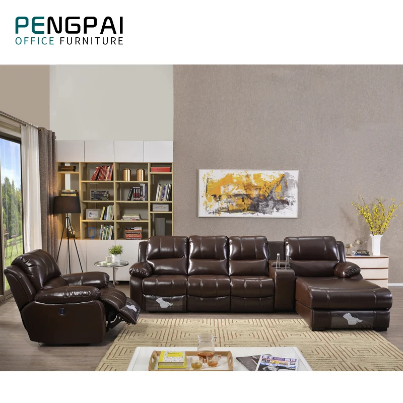 Wholesale luxury lounge modern design brown leather electric couch recliner Office sofa