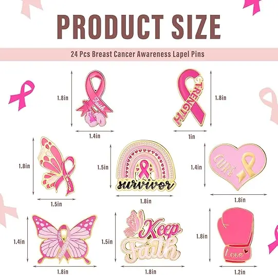 Breast Cancer Awareness Pins Enamel Lapel Pin Breast Cancer Awareness Pink Ribbon Butterfly Brooch for Women Gifts
