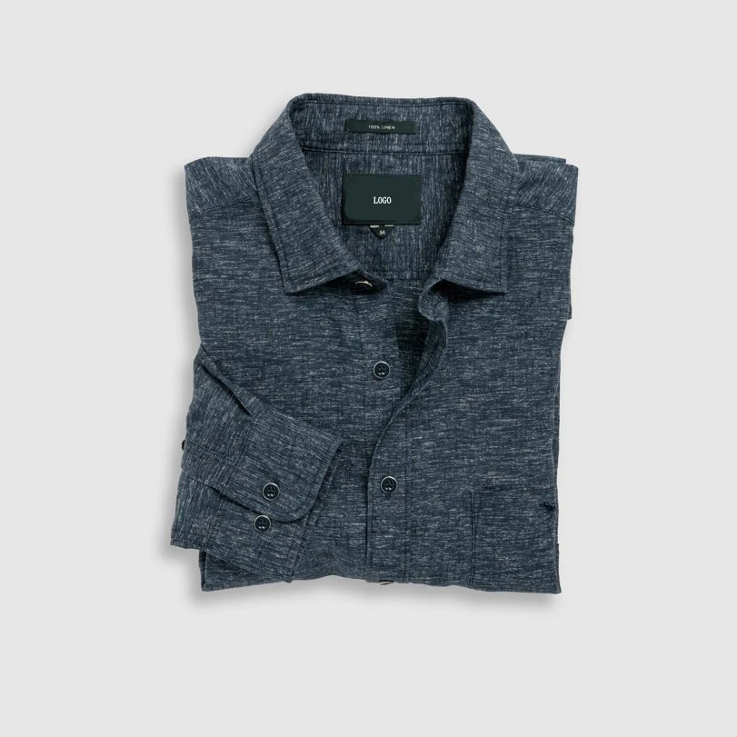 Custom Embroidery Logo 100% Linen Long Sleeves T Shirt Shirts Stylish Casual Blank Streetwear Golf Cotton Linen Shirts For Men