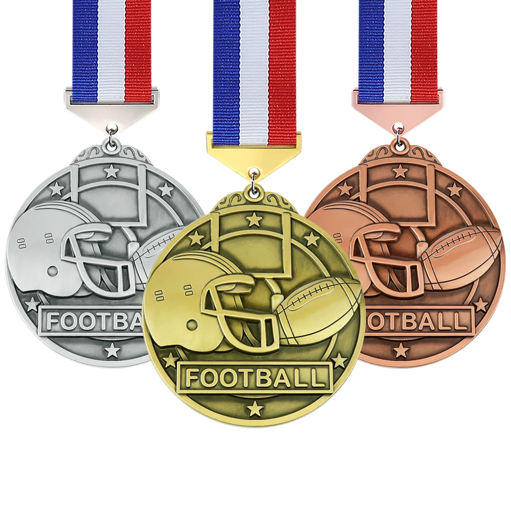 LY Football Medals Factory Spot Supply Wholesale Award Engraved 3D Design Gold Match Sports American Flag Football Medals