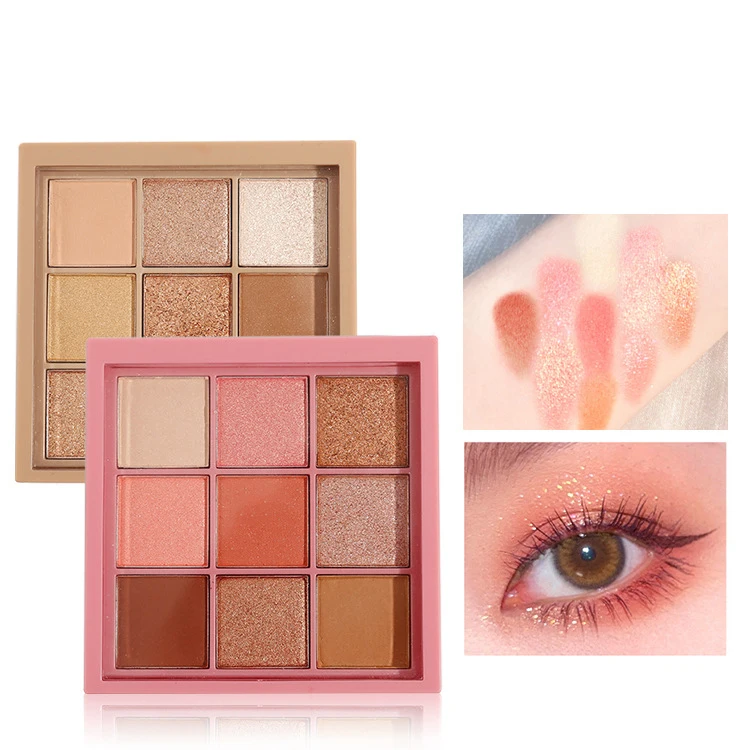 custom your own brand make up Glitter Shimmer eyeshadow palette with 9 colorful pans