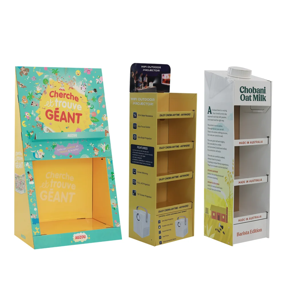 Print Cardboard Floor Display Stand Manufacturer Corrugated Cardboard Promotion Display Rack Paper Floor Display For Retail Food