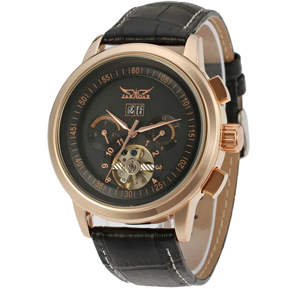 Build your brands jaragar designer genuine leather automatic watch oem custom logo tourbillon mechanical men watches