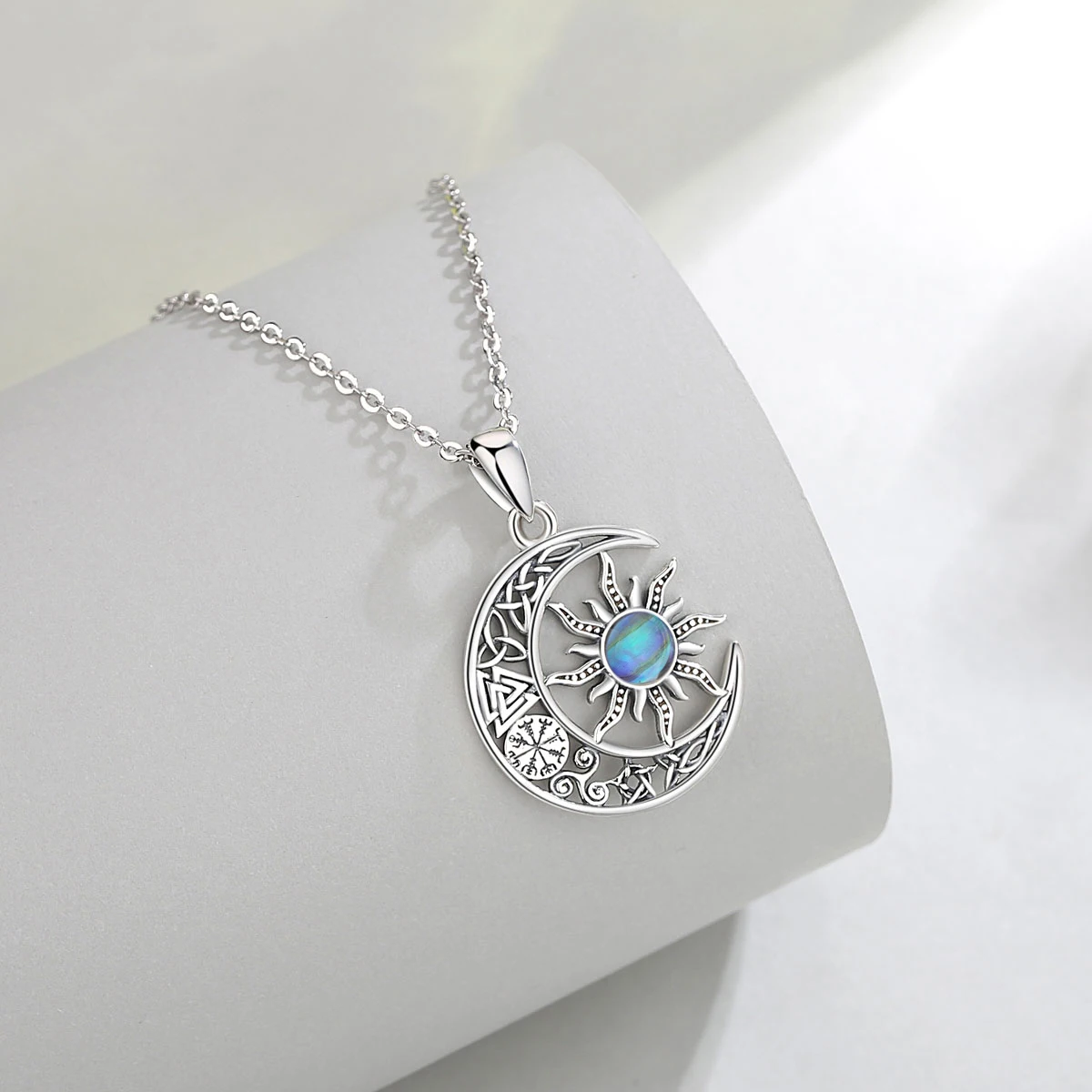 Changda 925 Sterling silver moonstone viking jewelry celtic irish knot moon and sun pendant necklace