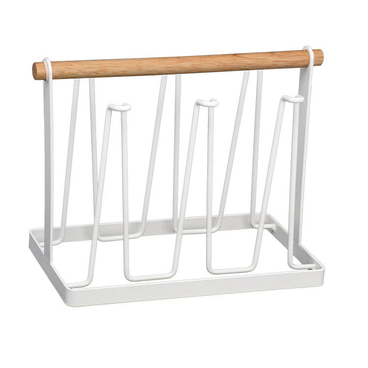 2020 Home Metal Wire Kitchen Series Simple  6 pcs  Cup  Rack with Wooden Handle For Home Storage