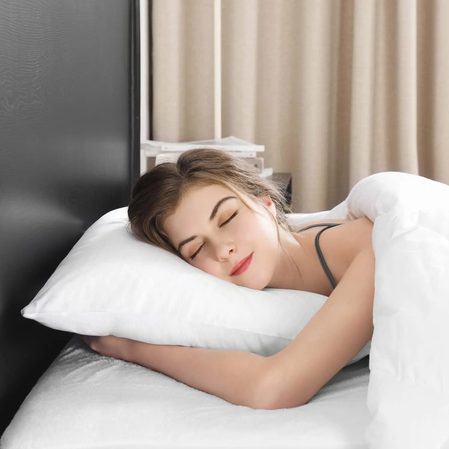 Goose Feather Down Pillow - Set of 2 Bed Pillows for Sleeping with Rayon Derived from Bamboo Shell, Queen Size (20x28)