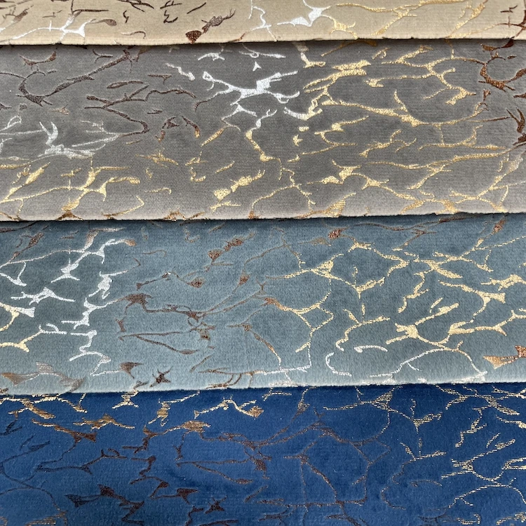 Wejoy custom wholesale metallic golden foil printed velvet fabrics for hometextile sofa