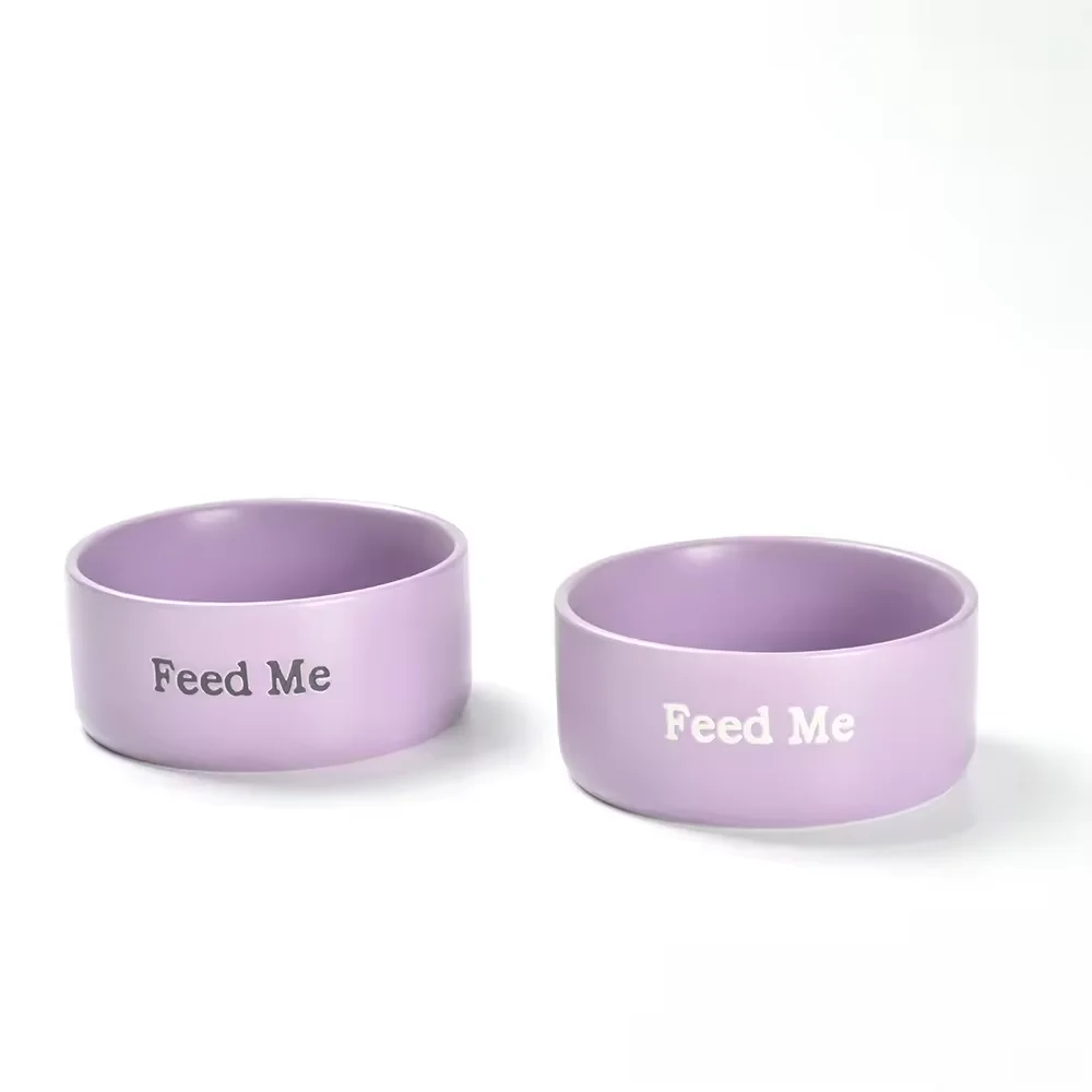 Wholesale customizable cat food water bowl set for puppies Removable ceramic dog bowl with wooden stand