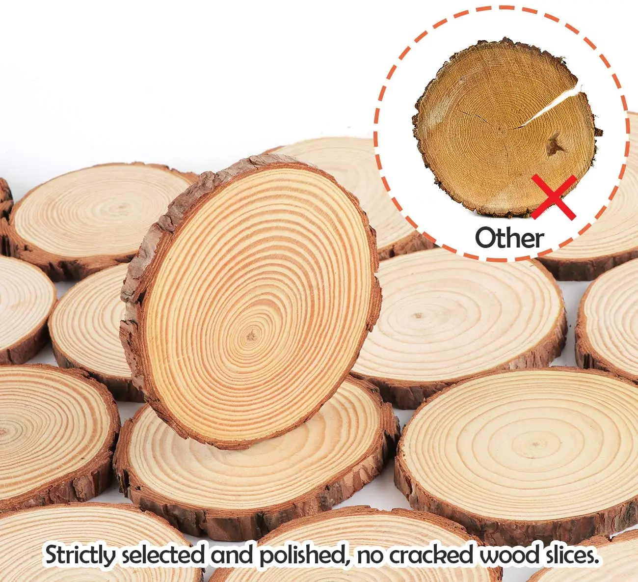 Wholesale Unfinished Wood Rounds Natural Thicken Slab with Bark Pine Wood Candle Holder