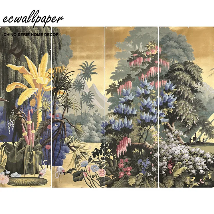 Hand-Painted Forest Wall Mural Tropical Jungle Mural Wallpaper