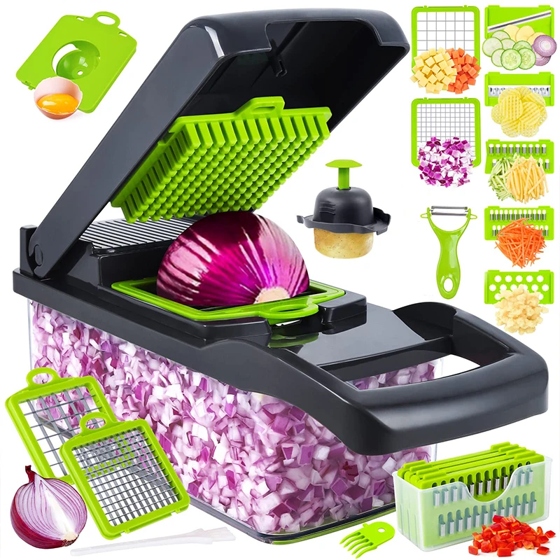 Commercial Kitchen Professional Durable 8 Blade 14 In 1 Multi Function Fruit Onion Vegetable Chopper Slicer Dicer With Container