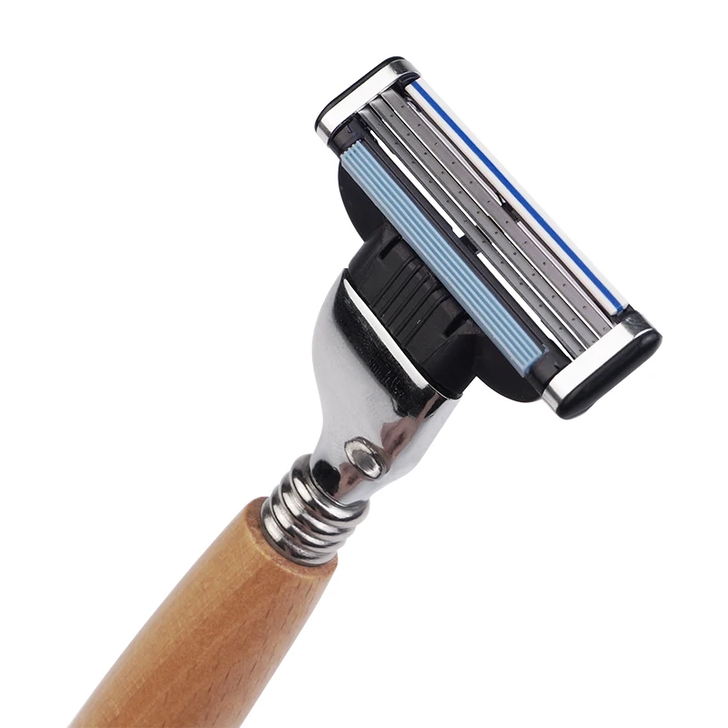 Professional disposable shaving razor for shaving with wood handle with 3 layer blades for man