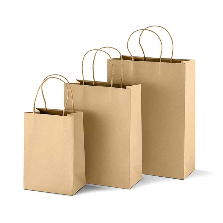 80gsm Flat Handle Bags Different Sizes Kraft Brown Paper Bags With Flat Handles For Pamper Sets Art &Craft Items