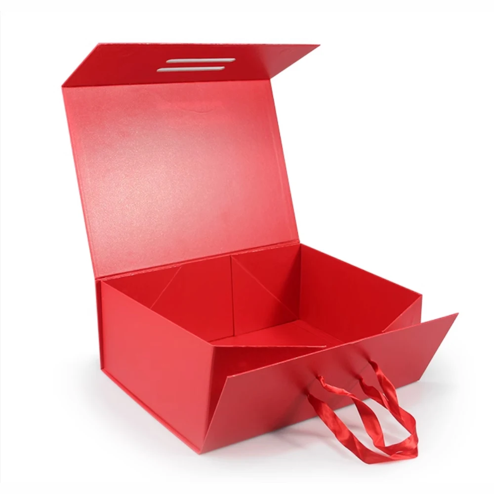 Custom Printing Packaging Magnet Closure Lid Cardboard Foldable Gift Box with Logo Clothing Paper Recyclable Luxury Rigid Red