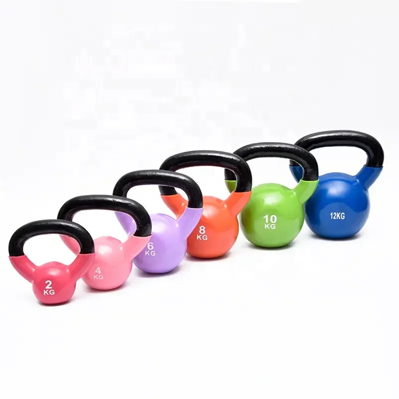 China Colorful custom logo vinyl kettlebell PVC coated kettlebells for weight lifing exercise