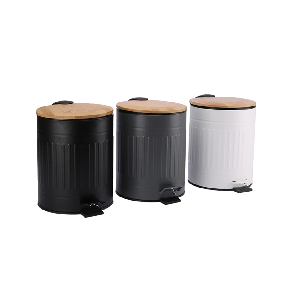 Indoor Foot Step Pedal Home kitchen Bathroom Toilet Trash Can Trash Bin Garbage Bin Innovative Dust Bin With Bamboo Lid