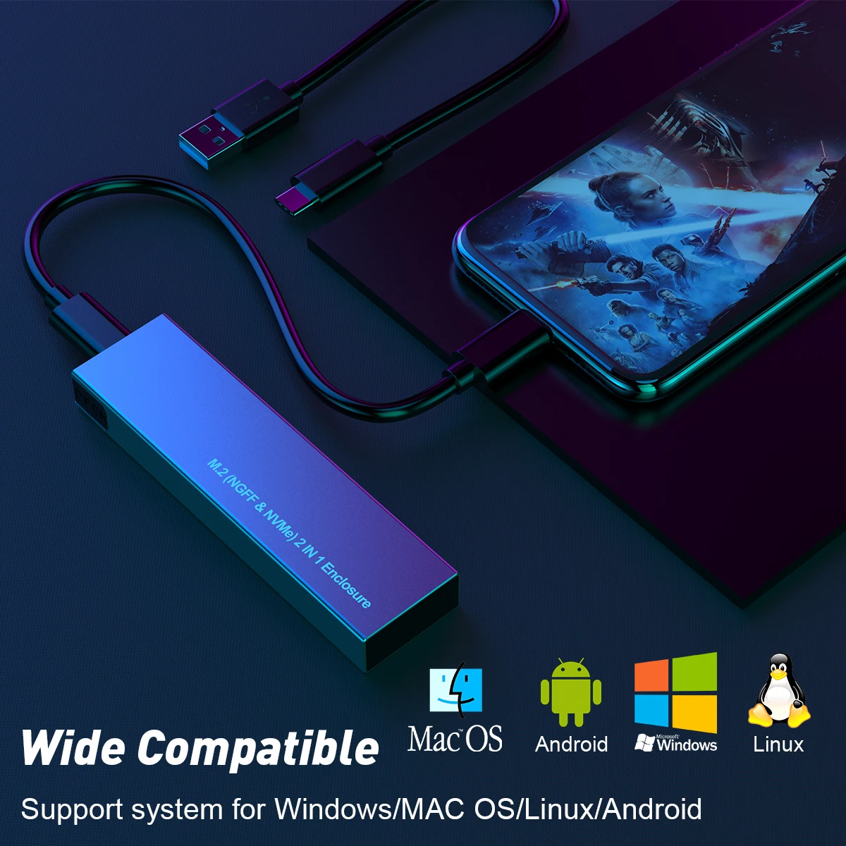 Алюминиевый корпус для жесткого диска 2 в 1 10 Гбит/с sata и M.2 NVME совместим с системой Windows Mac