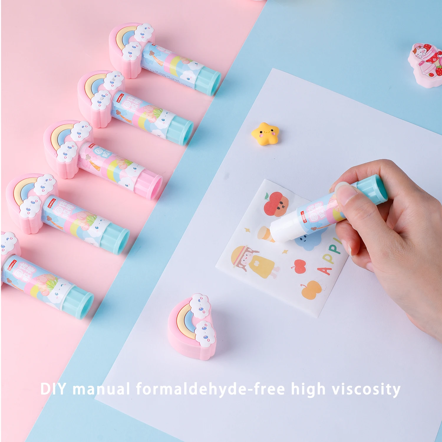 Wholesale rainbow shaped solid glue stick factory sale weibo stationery for school office usage