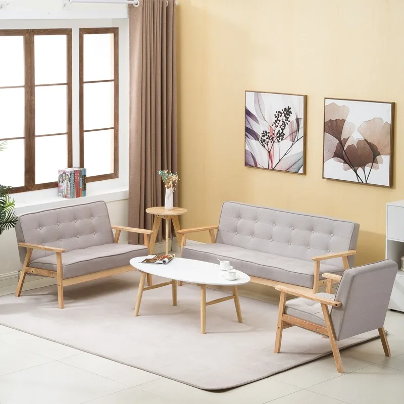 Loveseat Sofa Couch in Small Space Living Room, Durable Fabric Two Seater Cushion for Apartment with Wood Frame