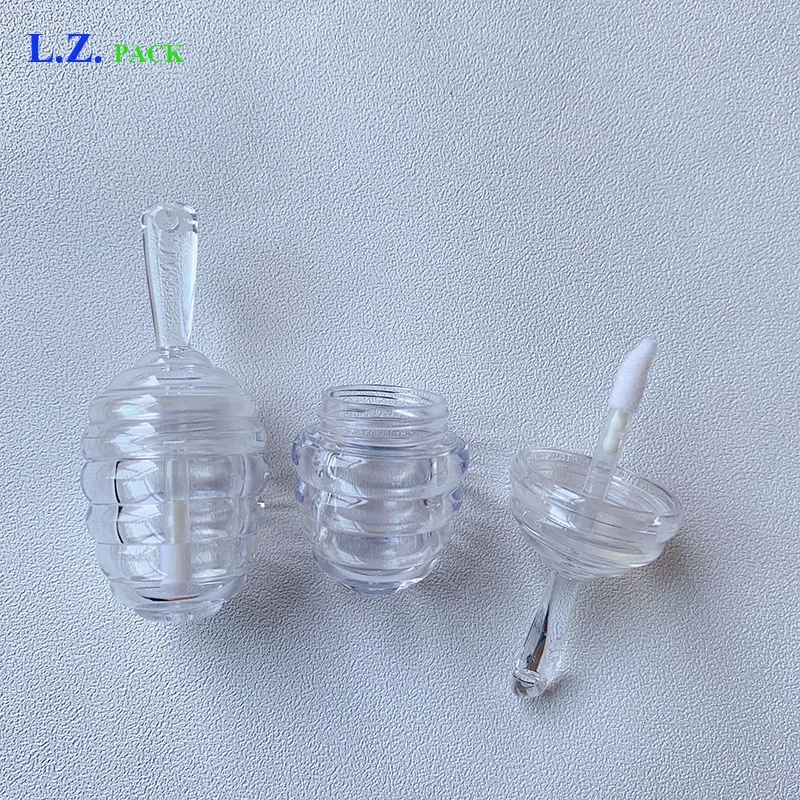 LZ Pack Stock 100pcs Clear Brown Lip Gloss Container Honey Comb Empty Lip Gloss Tubes 5 ml With Keychain