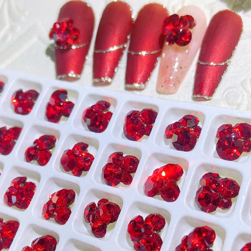 Chinese New Year China Festival Red Luxury Glass Diamond Rhinestone Nail Art Charms for Manicure Jewelry