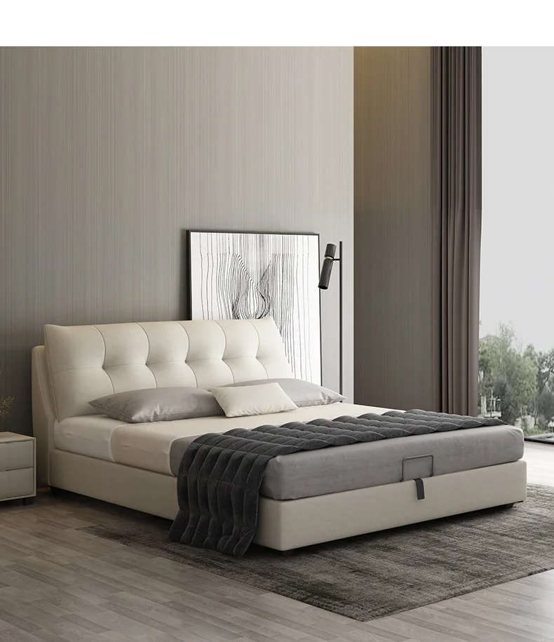 Master bedroom king bed modern minimalist fabric backrest soft double bed