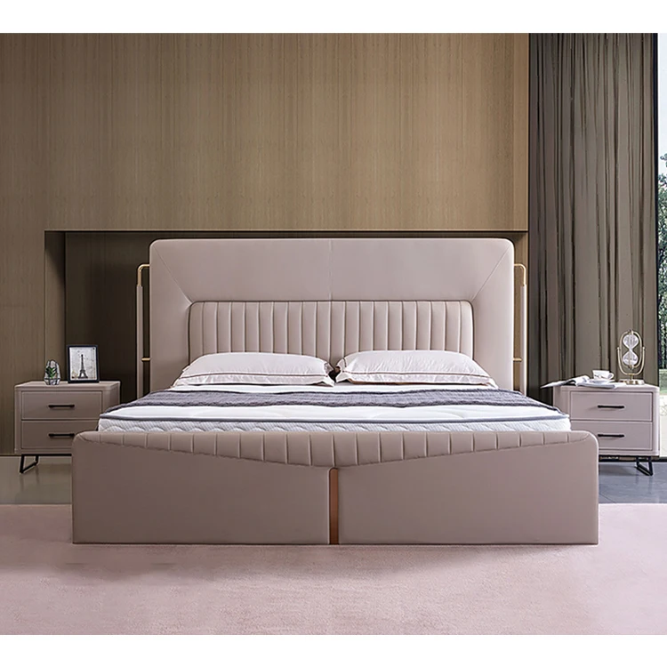 luxury modern leather  double full size royal bed frame with headboard