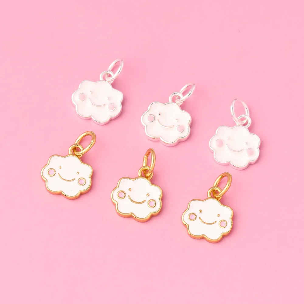 S925 Silver Cute Simple Cloud Red Book DIY Bracelet Accessories Drop Glue White Cloud Smiling Pendant Fashion Pendants Charms