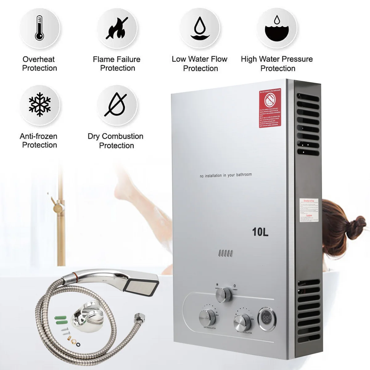 Новый стиль 10л 20KW водонагреватель без резервуара мгновенный природный газ жилой автоматический газовый