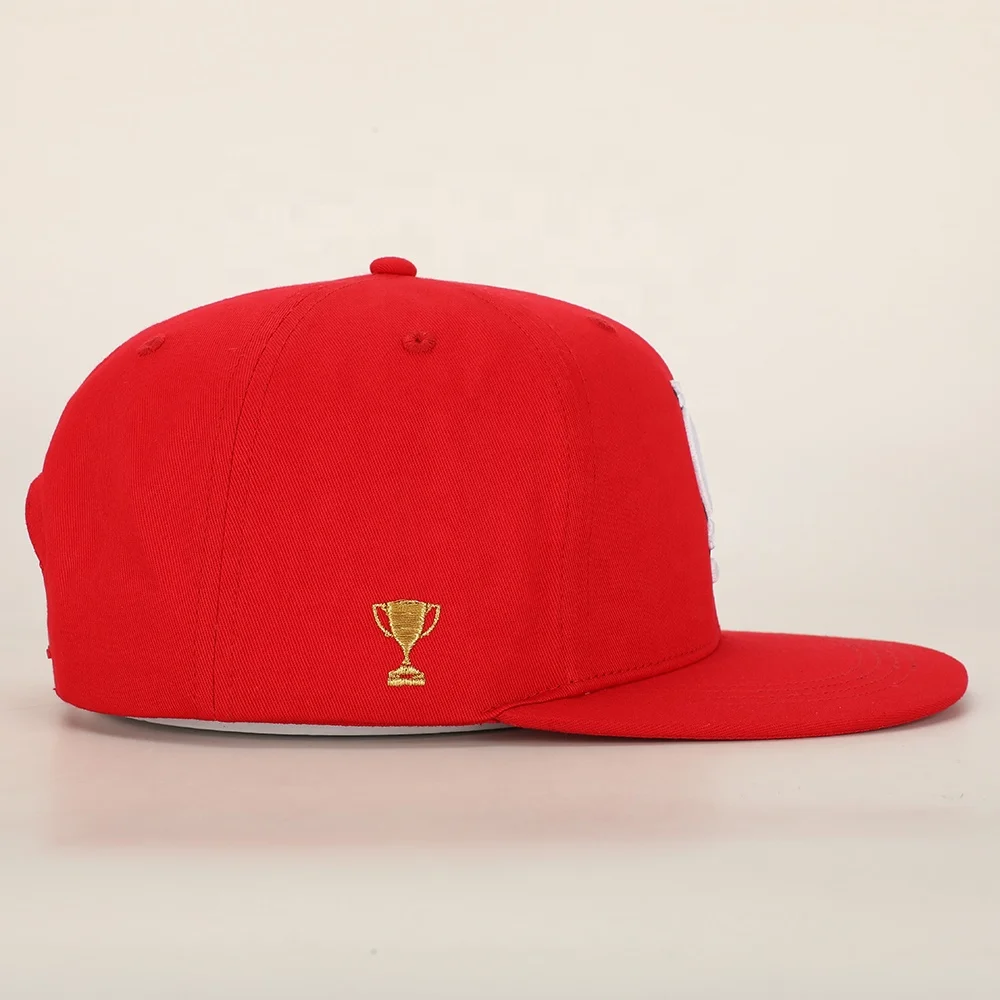 Wholesale Custom Oem 6 Panel Sport Flat Brim Hat High Quality Embroidery Logo Red Cotton Gorras Woven Patch Unisex Snapback Cap