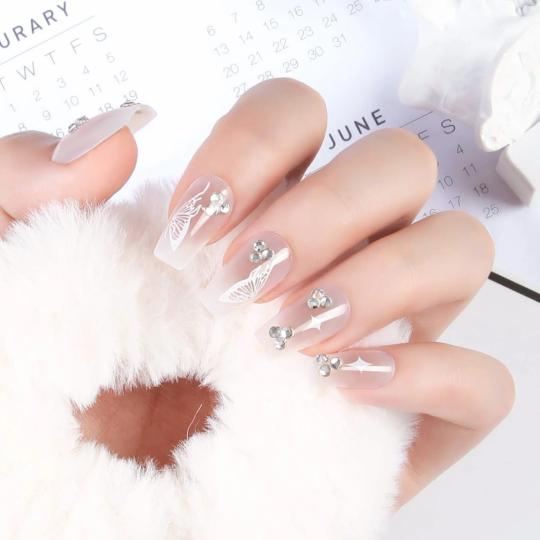 NEWAIR 10Pcs Wholesale Price Cute Butterfly Various Luxury Medium Coffin Handmade Nail Wear Blush Artificial Nail