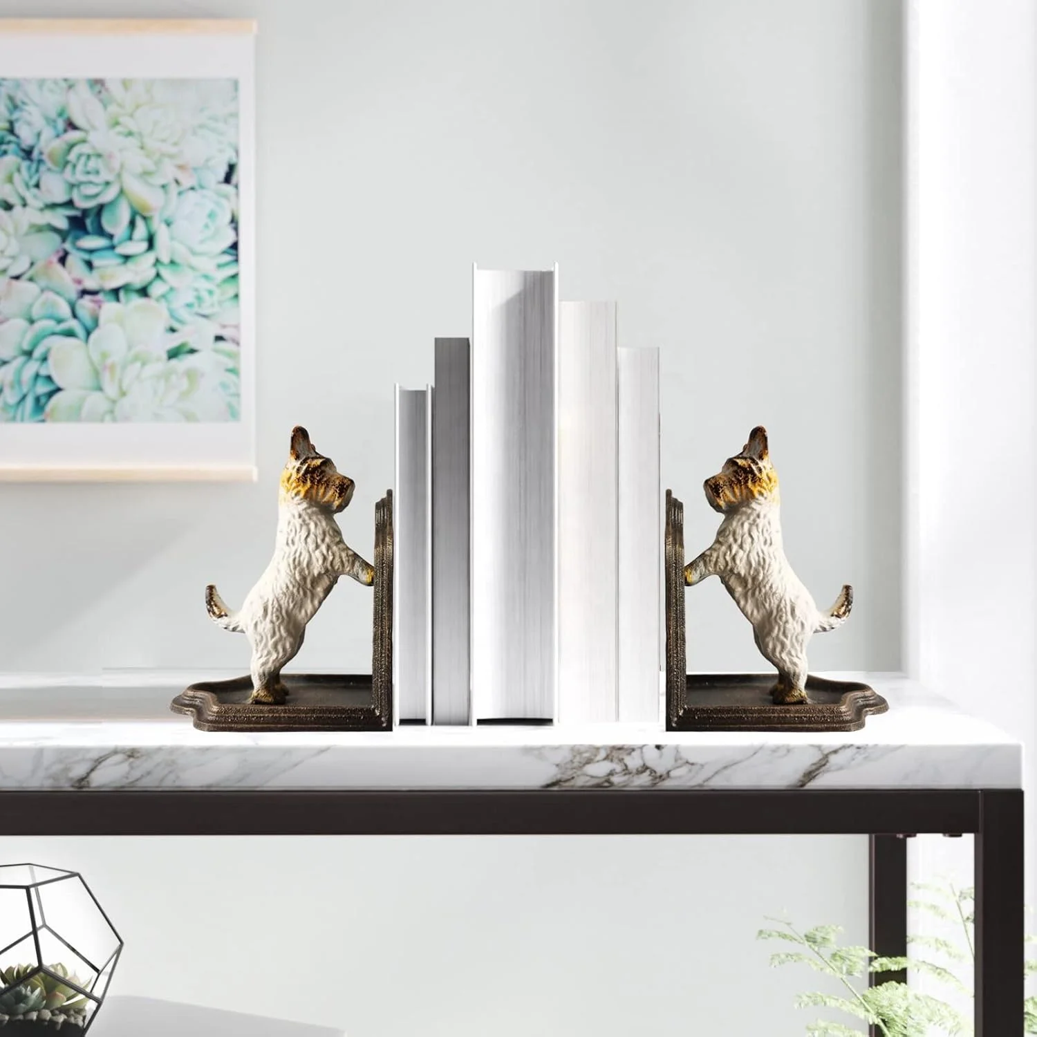 Home Decorative heavy duty cast iron dog bookend antique metal home decoration for office desk book shelf organizer