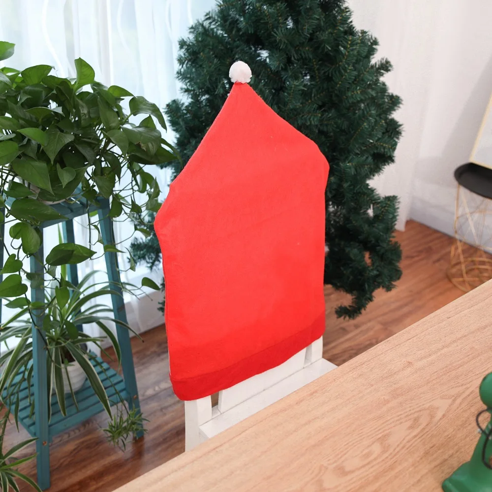 Оптовая продажа, фетровый чехол на стул с принтом, праздничное украшение на спинку стула, обеденные рождественские чехлы на стулья из полиэстера