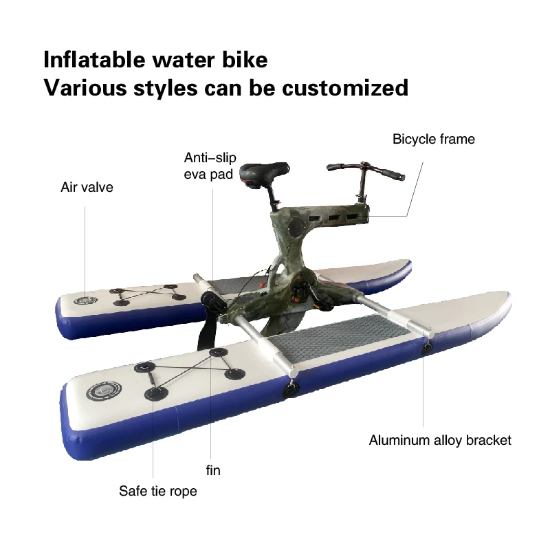 Wholesale 2024 New tandem tricycle lake sea floating inflatable electric water bike pedal boats floating bicycle for sale