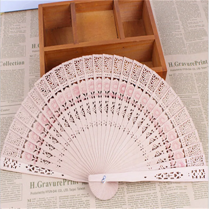 Wedding favors silk fan Chinese carved folding fragrance wood hand fan wedding fan