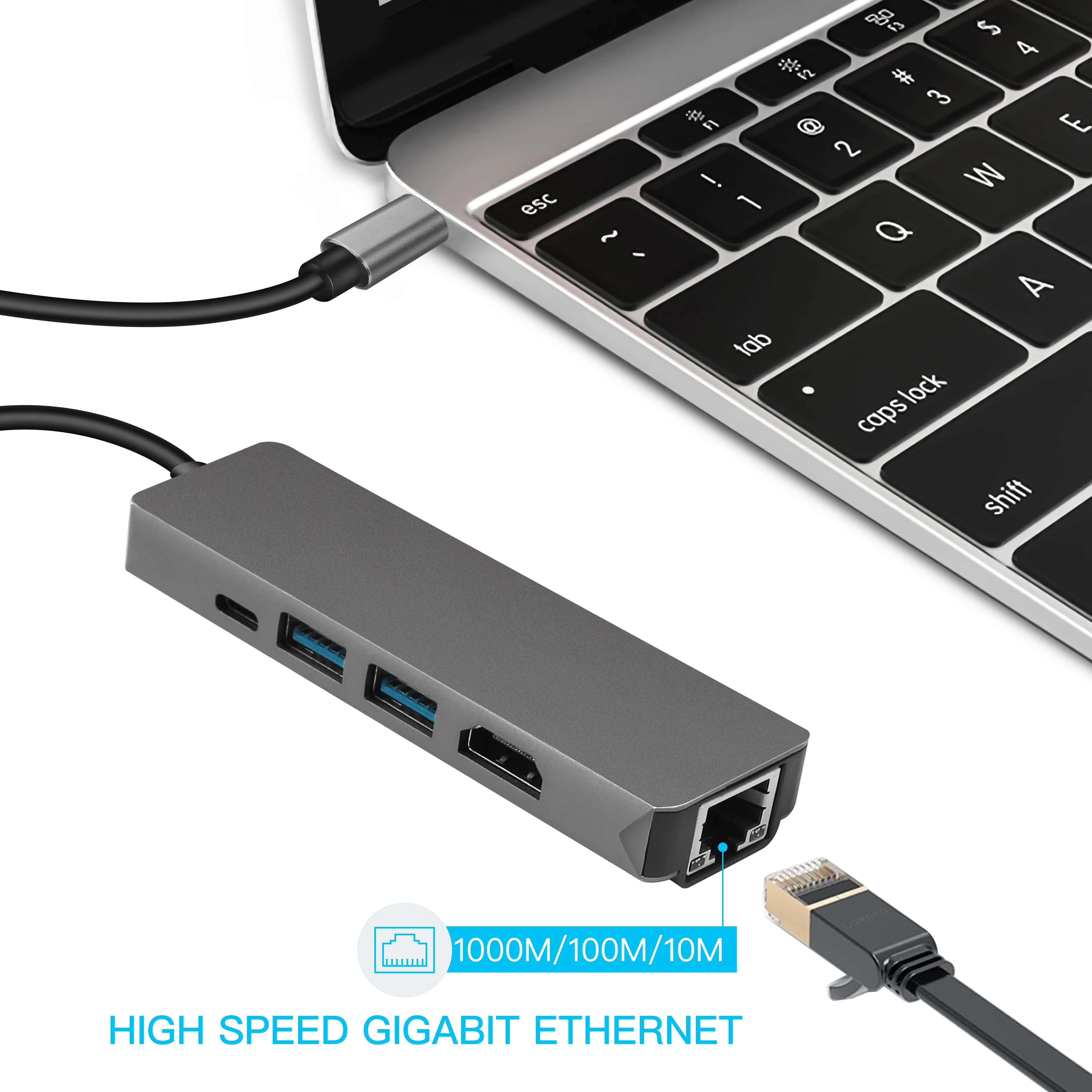 New Product 4 in 1 Type C Hub with Video HDM1 VGA Ethernet network SD TF