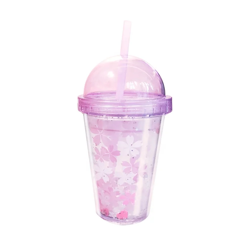
Girlwill Sakura Double Wall Plastic Cup With Water Inside Dome Lids Tumbler With Straw Drink Mugs Custom Logo Supports OEM/ODM 