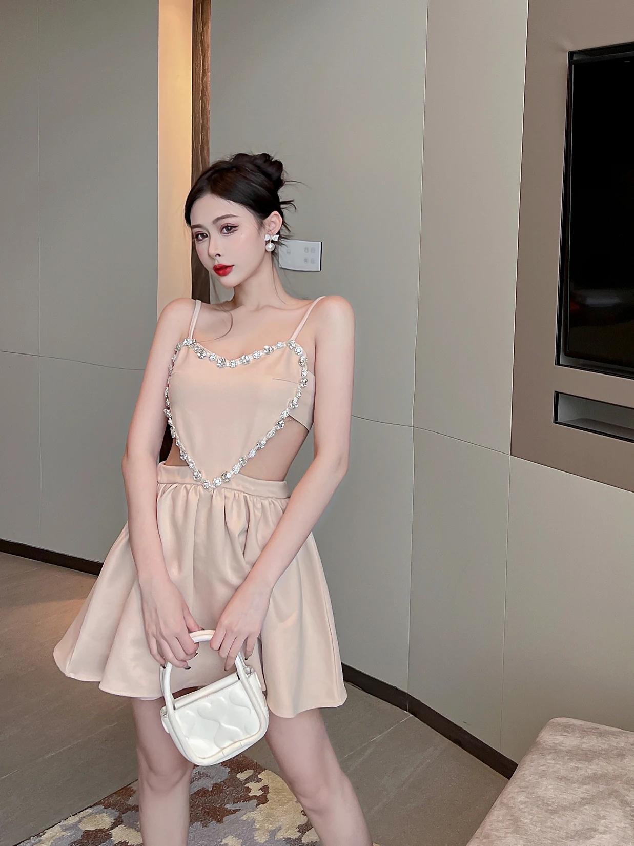 Droma diamond studded light luxury suspender dresses good quality backless mini dress tank top for women