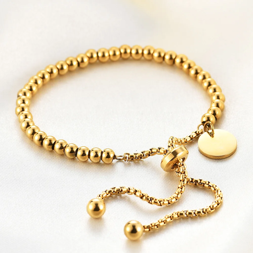 18K Gold Plated Titanium Steel Beaded Bracelets  Slider With Disk Bead Bracelets Fashion Adjustable Bracelet For Gift AM2280001