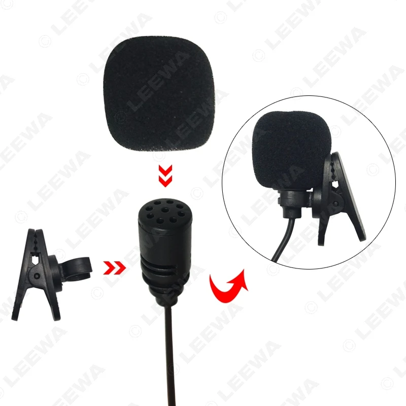3.5mm TRS Microphone Kit Clip-On For Car GPS Interior Handsfree Calls With Jack and 3M Cable