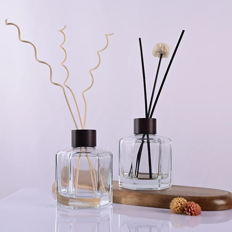 Refillable Aroma Oil Bottle Reed Diffuser Sticks Air Freshener Perfume Glass Bottle With Wooden Cap