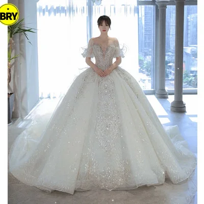 Женское фатиновое свадебное платье, элегантное белое платье невесты до пола с фатиновой юбкой, фата во французском стиле, 2021